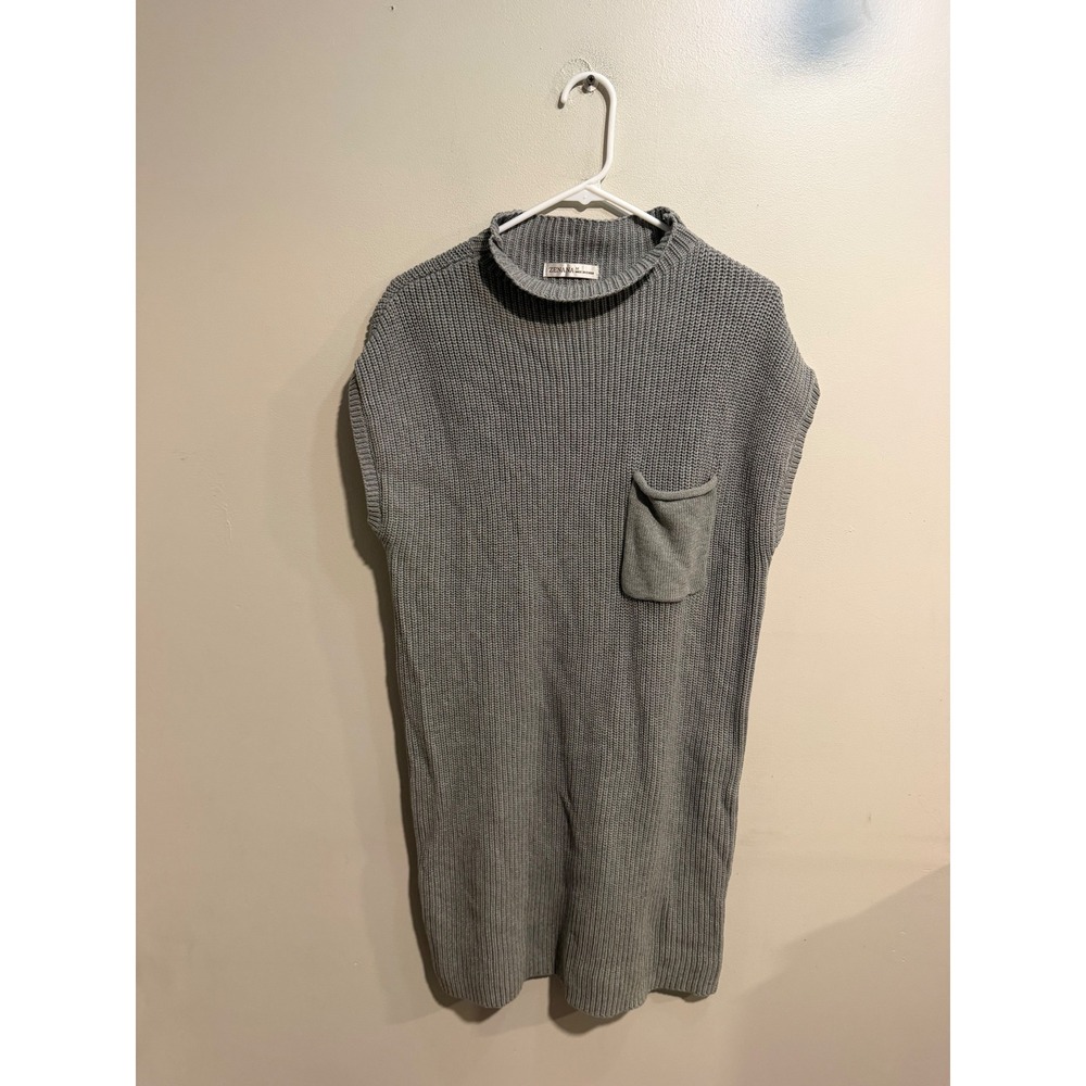 Zenana Womens Gray Ribbed Knit Mock Neck Sleeveless Tunic Sweater TW-2520Y M